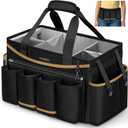 Ytonet Extra Large Cleaning Caddy Bag with Detachable Apron, Cleaning Supplies Organizer with Foldable Dividers, Portable Cleaner Tote with Handle, Cleaner Caddy for Housekeeper, Black
