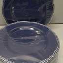 Hioasis 60pcs Blue Plastic Plates - Blue and Silver Disposable Dinnerware with Gold Rim, Heavy-duty, 7 inch, Dessert Plates for Party & Christmas