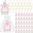 Chuangdi 24 Sets Holy Catholic Water Bottles Bulk Baptism Favors for Guests Catholic Christian Glass Bottles,Gold Cross Bracelet Organza Bags, Ribbon for Church Wedding Baptism Gift (Lace Bow,Pink)