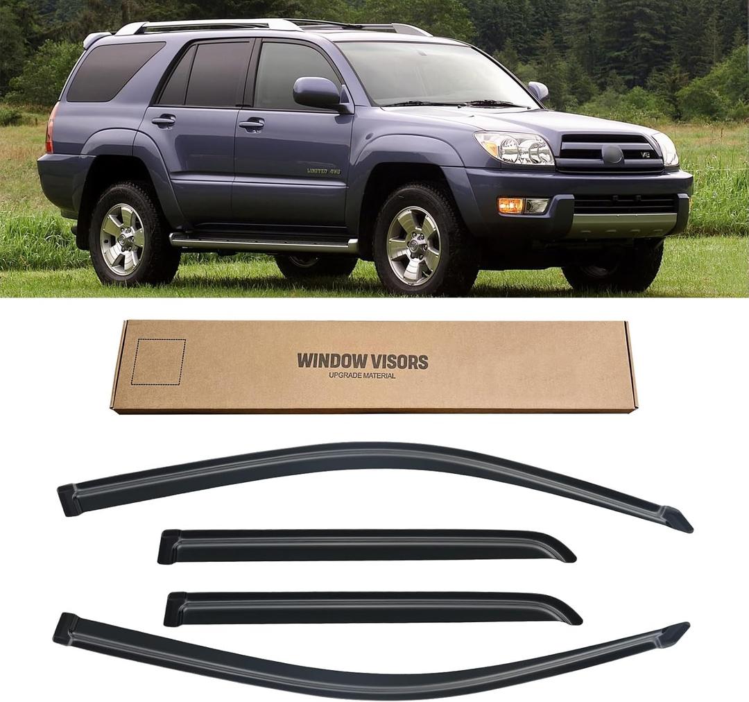 Window Visors for Toyota 4Runner 2003-2009, Rain Guards Shields Vent Deflector Shade Dark Smoke 2003 2004 2005 2006 2007 2008 03 04 05 06 07 08 09, Tape-On, 4PCS