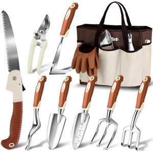 MelonArt Garden Tool Set,10 Pcs Heavy Duty Gardening Hand Tool Kit for Women Aluminum with Non Slip Ergonomic Handle, Storage Tote Bag and Gardening Gloves, Ideal Gifts for Women and Men