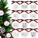 Christmas Decoration, 2.4 Inch 12PCS Farmhouse White Christmas Ornament with Buffalo Plaid Bows, Christmas Tree Decor, Set