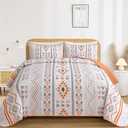 Drucon Boho Aztec Quilt Set Queen Size 3 Pieces Terracotta Ultra Soft Lightweight Fall Quilt Beddding Set, Microfiber Bohemian Bedspread Coverlet Set with 2 Pillowcases for All Season (Queen, 90"x96")