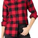 Amazon Essentials Womens Regular-Fit Long-Sleeve Lightweight Plaid Flannel Shirt (Medium, Red Buffalo Check)