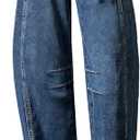 Women's Barrel Jeans for Women Wide Leg Mid Rise Baggy Loose Trendy Denim Ankle Pants Boyfriend Jeans (Medium, Blue)