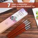 Professional Sable Hair Watercolor Brush Set - Round Tips, Wood Handle, 7-Pack for Watercolor, Acrylic, Gouache, Inks