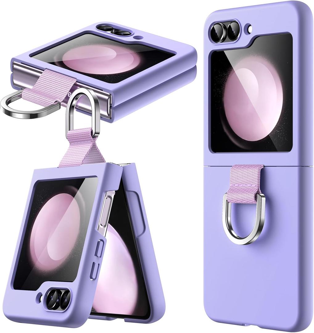JETech Case for Samsung Galaxy Z Flip 5 2023 with Ring, Hard PC Slim Shockproof Anti-Scratch Protective Phone Cover (Purple)
