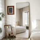 Round Corner Mirror Full Length, 66" x 23" Floor Mirror with Stand, Matte Aluminum Alloy Frame Full Body Mirror, Standing Hanging or Leaning for Bedroom and Living Room, Gold