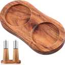 Molain Salt and Pepper Mill Tray, Acacia Wood Tray, Pepper Mill Holder & Rest, Inner Dia 2.28 Inch Fit Many Mills & Shakers, Salt & Pepper Grinder Accessories, Kitchen Storage Holder