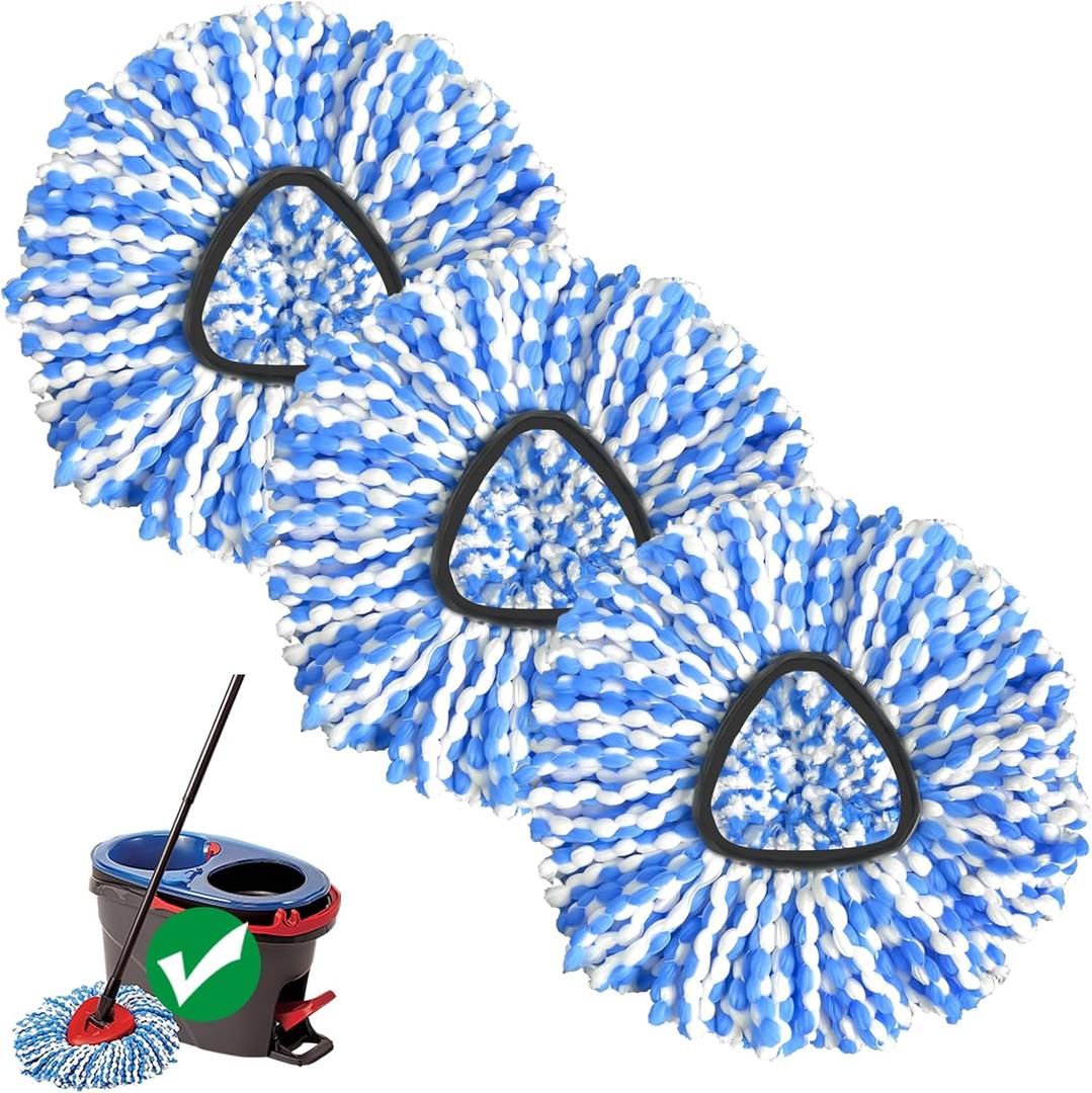2-Tank System Spin Mop Replacement Head, 3 Pack Mop Head Replacement Compatible RinseClean System, Microfiber, Machine Washable, Easy to Replace and Deep Cleaning
