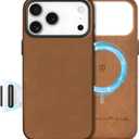 SHIELDON Case for iPhone 17 Pro Max 6.9" 2025 | Top Grain Crazy Horse Leather, Compatible with Magsafe, [Camera Button Updated], Magnetic Wireless Charging Non-Slip Comfort Grip, Metal Buttons - Brown