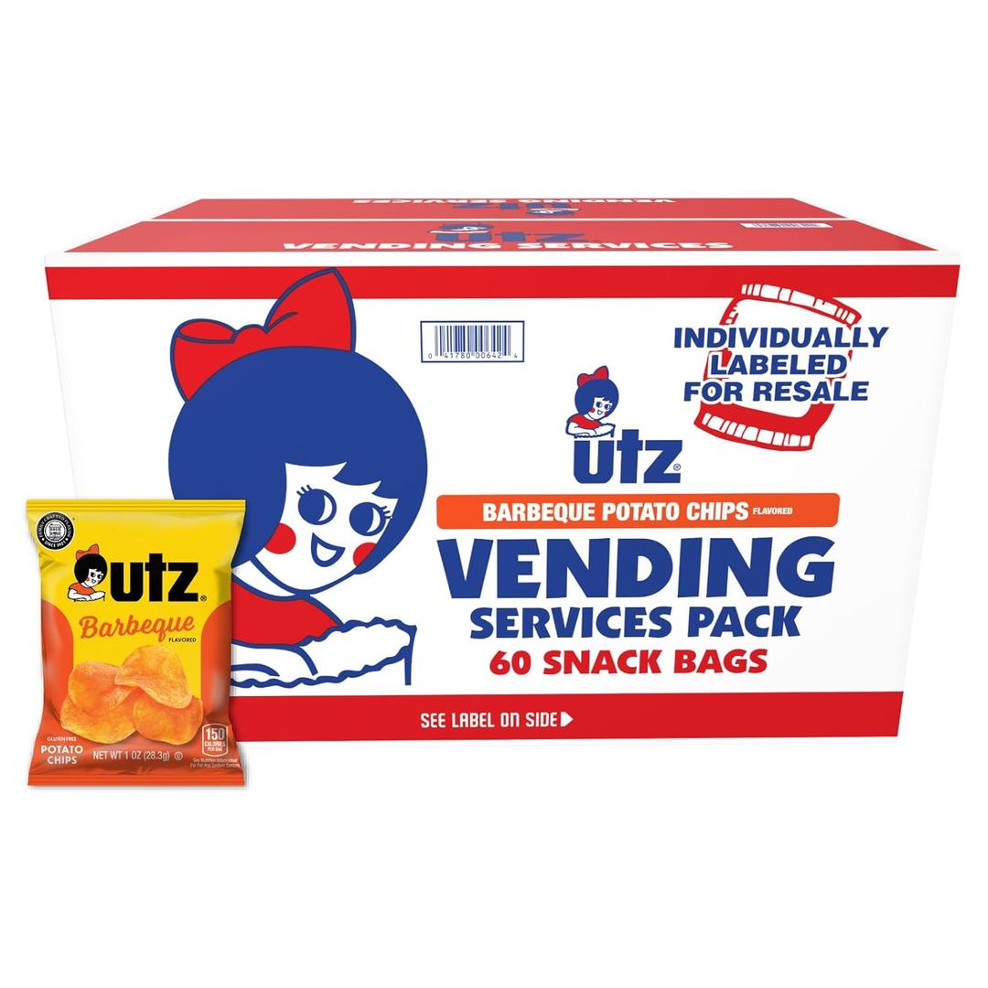 Utz Potato Chips, Barbeque – 1 oz. Bags (60 Count) – Crispy Potato Chips Made from Fresh Potatoes, Crunchy Individual Snacks to Go, Cholesterol Free, Trans-Fat Free, Gluten Free Snacks (EXP 10/12/26)