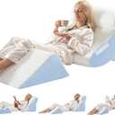 4PCS Wedge Pillow Set for Sleeping  Orthopedic Bed Pillow for Post Surgery, Adjustable Memory Foam Support for Sitting Up in Bed, Back Pain, GERD, Snoring Relief, White Blue