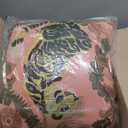 Creative Co-Op Embroidered Tiger and Flowers Cotton Slub Pillow, Multicolor