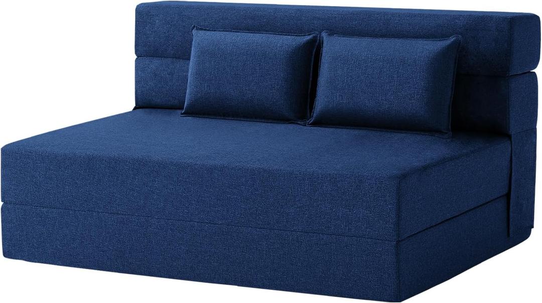 FILUXE Convertible Folding Sofa Bed-Sleeper Chair with Pillow, Modern Linen Fabric Floor & Futon Couch, Foldable Mattress for Living Room/Dorm/Guest Use/Home Office/Apartment, Queen Size,Navy Blue (Queen, Navy Blue)