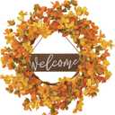 VioletEverGarden Fall Wreaths for Front Door 20 Inch Autumn Wreath Artificial Thanksgiving Wreath with Welcome Wooden Brand and Pumpkins for Indoor & Outdoor Farmhouse Harvest Celebration