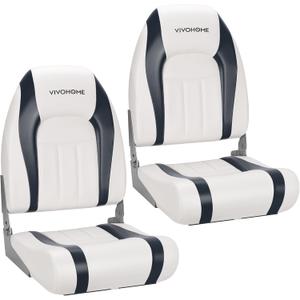 VIVOHOME Folding High Back Boat Seats 2 Pack, Waterproof Boat Captain Chairs, 4 Mounting Screws Included, White and Gray