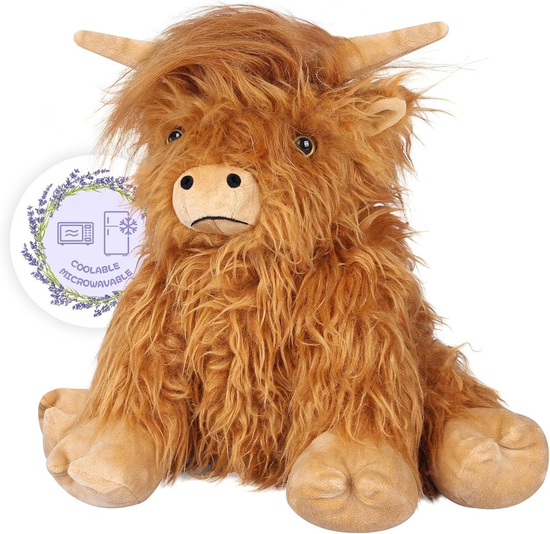 Heatable & Coolable Highland Cow Stuffed Animals Plushie, Microwavable Heating Pad for Soothing & Relaxation, Lavender Scented Cattle Plush Toys for Stress Relief, Stuffed Cow Gifts