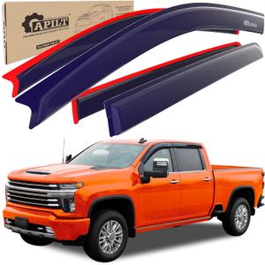 Outside-Mount Rain Guards Window Visors for 2019-2025 Silverado &GMC Sierra 1500,2020-2025 Silverado & GMC 2500HD-3500HD Crew Cab Truck Accessories Dark Smoke 4pcs Set with Thicker