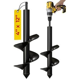 K-Brands Auger Drill Bit for Planting – 4 x 12 Inch - Garden Spiral Hole Drill Planter for Bulb Planting, Bedding Plants, Umbrella Holes - 3/8 Inch Hex Drive Drill