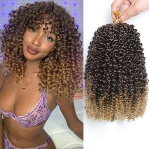 VIOLET Short Crochet Hair For Black Women 8 Bundles Passion Twist Hair 8 Inch Curly Crochet Hair Kinky Crochet Hair Curly Braiding Hair Kids Crochet Hair Gogo Beach Curl Crochet Hair (T27)