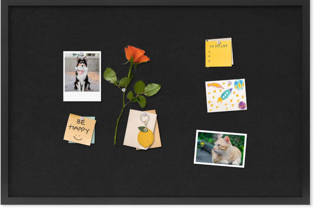Cork Board with Linen Black,Bulletin Board 30"x20",Corkboards for Office Home School Message Board or Vision Board Decoration