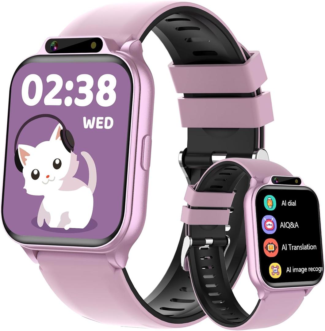 Smart Watch for Kids,1.85" Fitness Tracker with Heart Rate,Sleep Monitor,Built-in AI(Translation/Q&A/Watch Face/Image recognition Smartwatches,NO APP/Phone, Gift for Boys Girls.(Built-in AI, Pink)