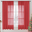 BGment Red Linen Curtains 63 Inches Long for Living Room, Semi Sheer Window Drapes Textured with Rod Pocket for Bedroom Dining Room Lightweight, 2 Panels Set, Each 52 Inch Wide