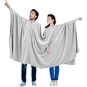Hahafelt Couple Double Blanket Wearable Blanket Winter Robe 2 Person Poncho Plush Throws Blanket for Women Men(Light Gray)
