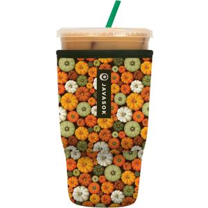 Sok It JavaSok Iced Coffee & Cold Soda Insulated Neoprene Cup Sleeve (Pumpkin Spice, Large: 30-32oz)