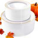 I00000 102 Pieces Gold Plastic Plates, Disposable Party Plates White Gold Rim, 51 Disposable Gold Dinner Plates 10.25 Inch and 51 Disposable Dessert Appetizer Elegant Fancy Wedding Plates 7.5 Inch