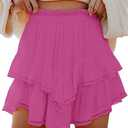 Flowy Shorts for Women Casual Boho Ruffle Tiered Skorts High Waist Mini Skirts Golf Tennis Going Out Trendy Shorts, XL, Pink Color
