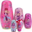 Konrisa Matryoshka Nesting Dolls Set of 5 Pieces Angel Elf Handmade Figurine Wooden Stacking Dolls for Girls Wedding Party Supplies Home Decoration (Pink)