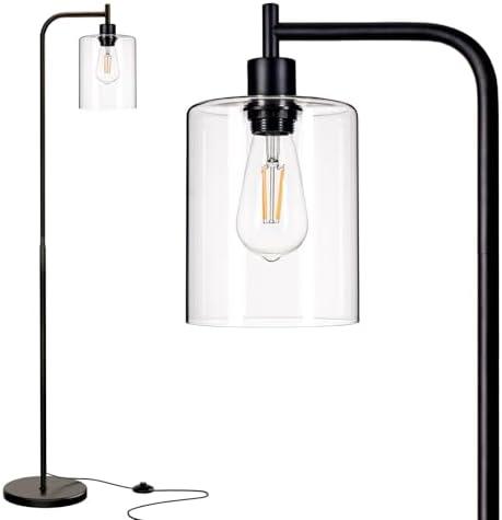 addlon Floor Lamps for Living Room Bright Lighting with Glass lampshade, Modern Bright Floor Lamp with LED Bulbs Industrial Standing lamp for beroom, Tall Pole Lamps Office - Black