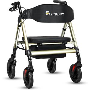 Rollator Walker with Seat,450Lb Rolling Walker, Extra-Wide Heavy-Duty Rollator Walker with Seat and Brakes for Seniors and Adults Bariatric with Large Aluminum (Champagne)