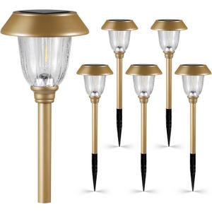 MAGGIFT Solar Pathway Lights Outdoor Waterproof 6 Pack 25 Lumen, Stainless Steel & Glass Solar Garden Lights, Auto On/Off Solar Landscape Lights for Yard Driveway, Walkway, Bright Warm White, Bronze