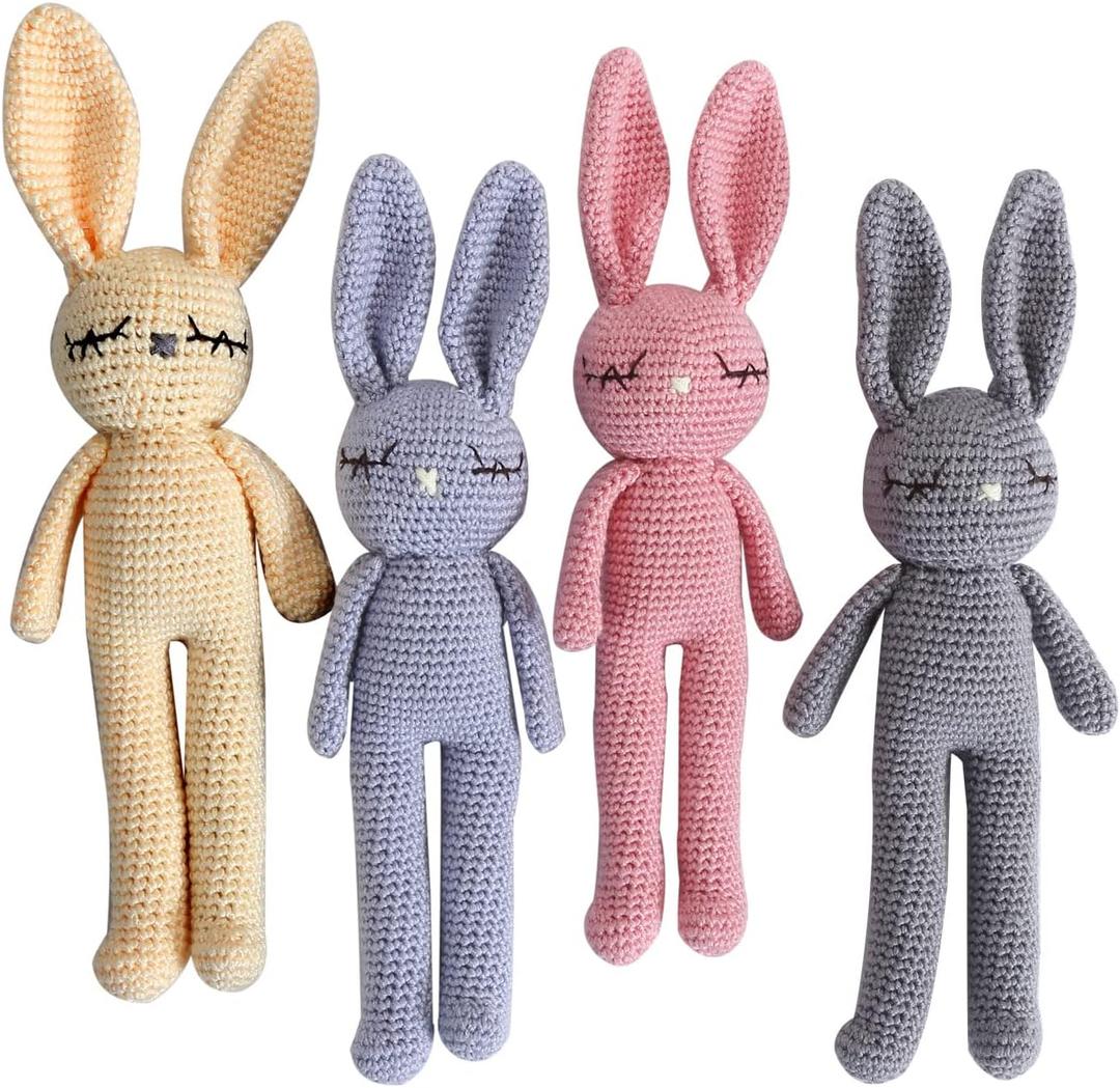 Moni's Choice Stuffed Plush Baby Crochet Bunny Rabbit Easter Gifts Handmade Stuffed Animal Hand-Knit Doll Granddaughter Grandson Lovey Sleep Toy Newborn(Blue)