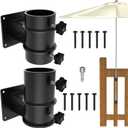 Heavy Duty Patio Umbrella Holder Flat Mount Umbrella Clamp Mount Bracket Stainless Steel Umbrella Deck Mount for Railing or Deck in Patio and Courtyard Fits Max OD 2"(2 Pcs, Black)