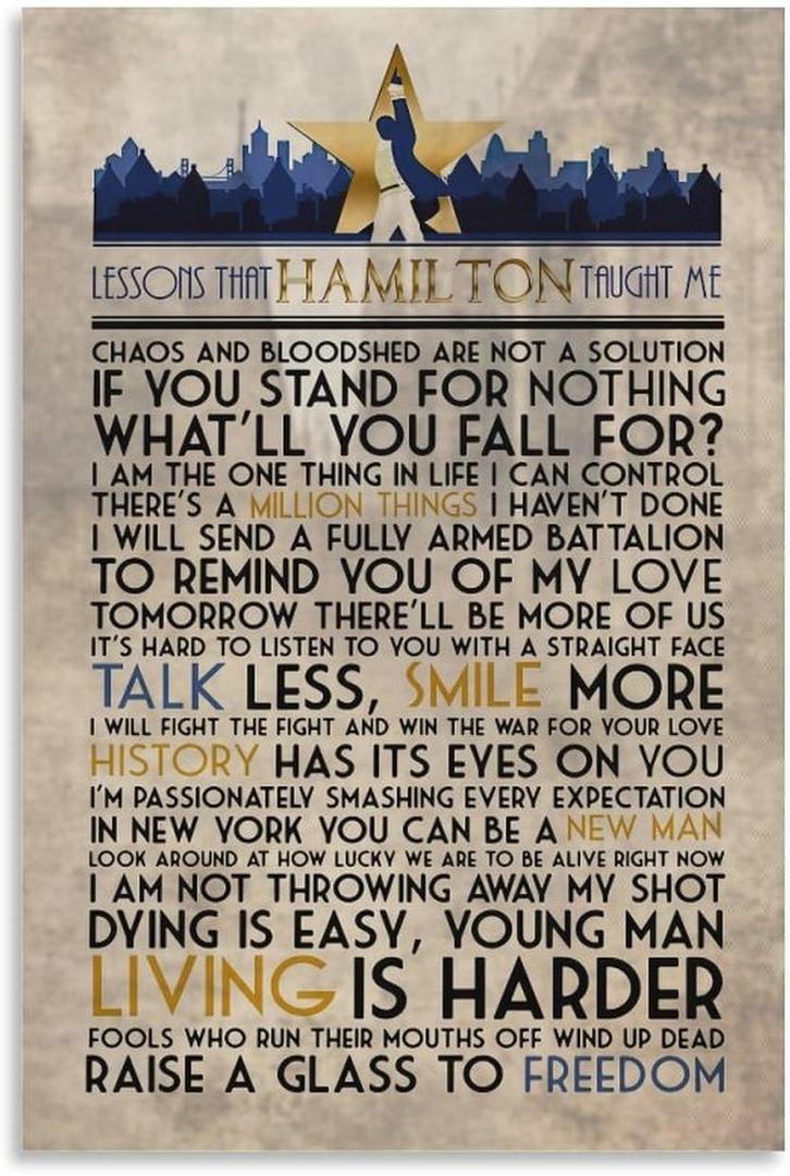 ARTJHCHYNB Hamilton Poster Lessons That Hamilton Taught Me Musical Inspirational Canvas Wall Art Aesthetic Decorative Painting Living Roomstyle 12x18inch(30x45cm)