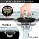 Black Sink Drain 3-1/2 Inch Matte Black Kitchen Sink Drain Strainer Assembly Kit with Strainer Basket and Drain Stopper for Standard Kitchen Sink Stainless Steel