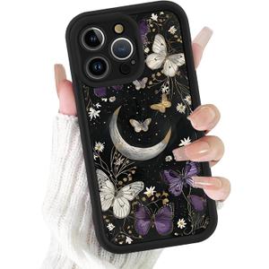 Cute Phone Case for iPhone 15 Pro 6.1", Aesthetic Flower Floral Butterfly Pattern Design Girls Women Cover, Fashion Soft Slim TPU, Protective Silicone Funda for iPhone15 Pro, Black