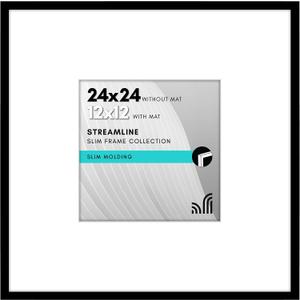 Americanflat 24x24 Picture Frame with Polished Plexiglass - Use as 12x12 Frame with Mat or Display 24x24 Photo Without Mat - Streamline Collection - Thin Border Square Frames for Wall Display - Black
