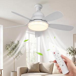 Socket Fan Light with Remote,24" Screw in Ceiling Fan Lights with 3 Colors Dimmable,3 Speed,2500 Lumens,Portable E26 Light Bulb Fan for Bedroom,Dining Room,Kitchen,Laundry Room,Garage.White