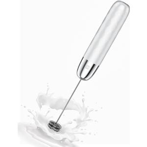 Maestri House Rechargeable Milk Frother, LunaFro Mini Handheld Electric Foam Maker Detachable Stainless Steel Whisk Drink Mixer Foamer Mini Blender for Matcha, Lattes, Cappuccino, No Stand (White and Silver)