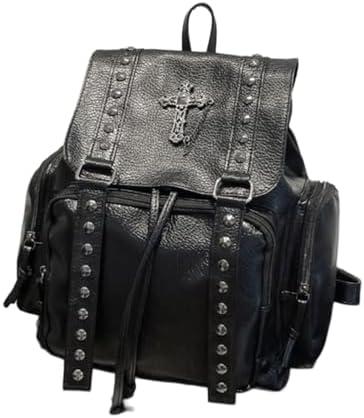 Studded Backpack Cross Metal Studs Y2k Emo Purse Punk Backpack for Women 2000s Goth Edgy Daypack Gothic Daily Party Club(Black)