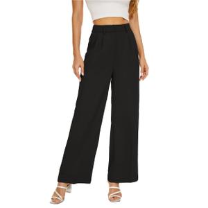 KICZOY Summer Women High Waist Wide Leg Dress Pants Pleated Front Wide Waistband Elastic Work Casual Long Trousers, Small