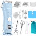 Baby Hair Clippers, Professional Quiet Hair Trimmer for Kids and Toddler, Waterproof & Rechargeable Cordless Hair Cutting Machine for Children, with LCD Display (Blue)