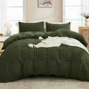 AveLom Dark Olive Green Seersucker Duvet Cover Set Queen (90 x 90 inches), 3 Pieces (1 Duvet Cover + 2 Pillowcases), Ultra Soft Washed Microfiber, Textured Duvet Cover with Zipper Closure, Corner Ties