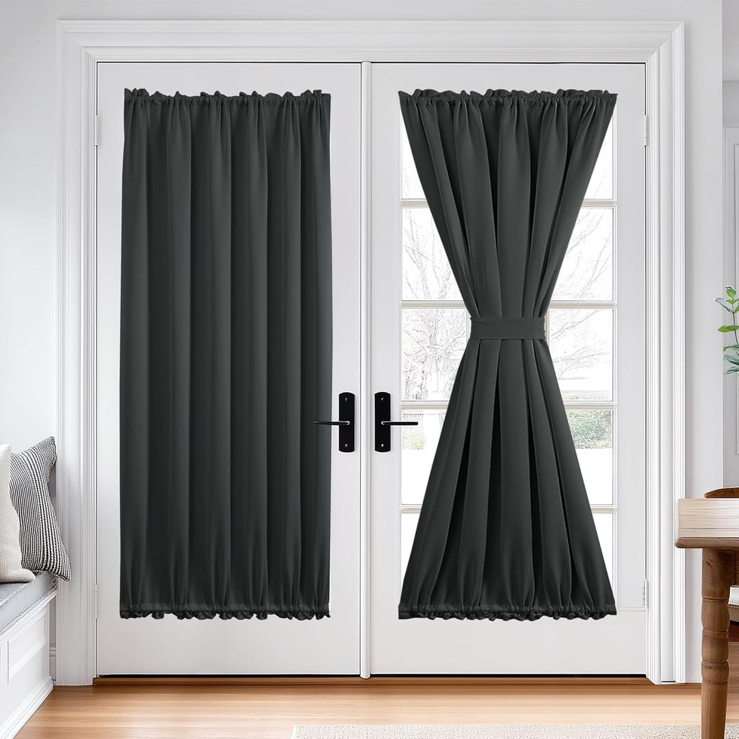 Deconovo Blackout Door Curtain for Glass Doors & Sidelights, Thermal Insulated Privacy Panel with Dual Rod Pockets & Adjustable Tieback, MachineWashable Curtain (54W x 72L, Dark Grey, 1 Panel)