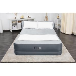 SleepLux Queen Air Mattress with Headboard | Supersoft Snugable Top, Extra Durable Tough Guard | Raised Airbed with Built in Pump + USB Charger (90"x60"x29") Grey
